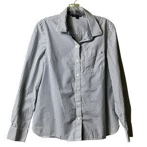 Tommy Hilfiger Medium Blue and White Stripe Long Sleeve Button Front Top (2947)